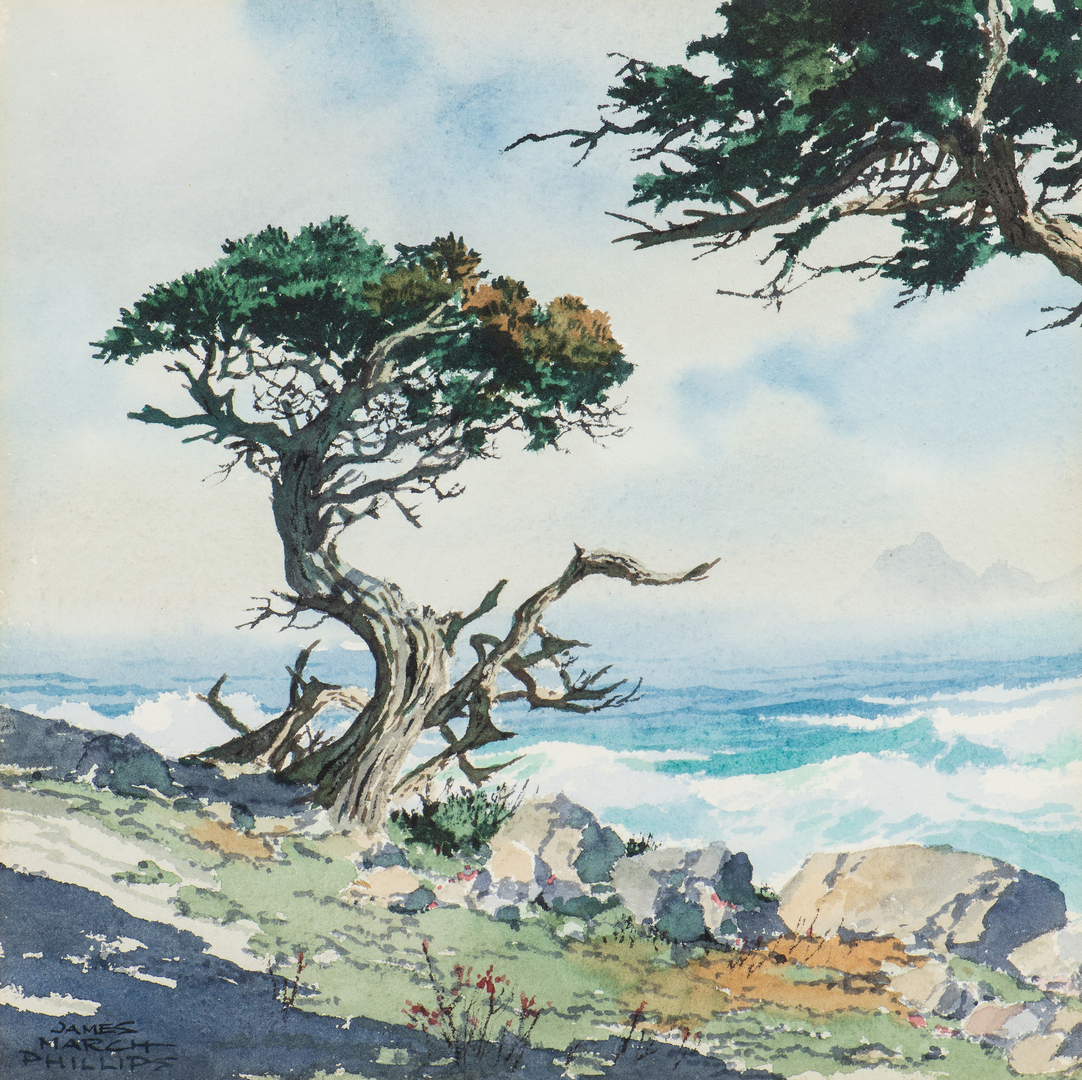 1082x1080 Lot 757 James M. Phillips California Watercolor Coastal Scene - California Watercolor