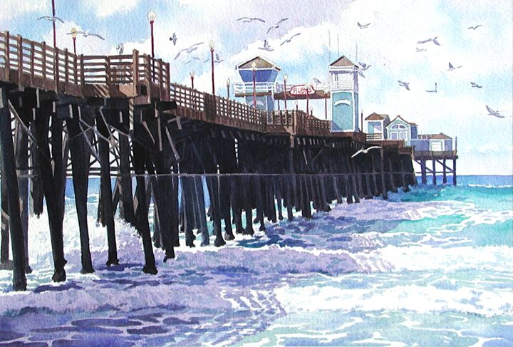 720x487 Surf View Oceanside Pier California - California Watercolor