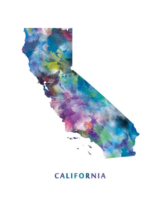 570x713 California Map California Watercolor Map Usa Art Print Los Etsy - California Watercolor