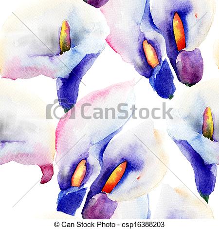 450x470 Seamless Pattern With Calla Lily Flowers, Watercolor Illustration . - Calla Lily Watercolor