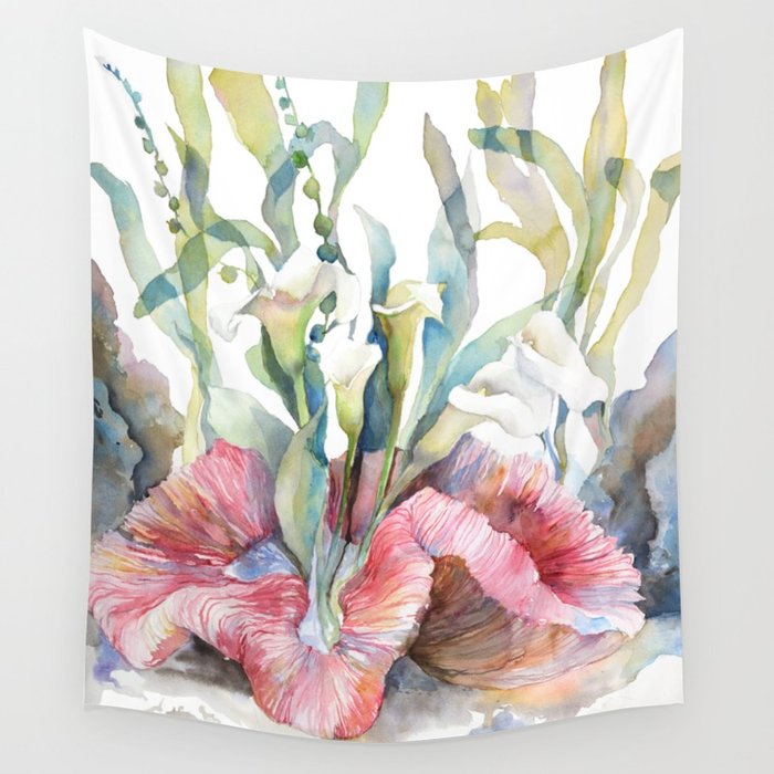 700x700 White Calla Lily And Corals Seaweed Watercolor Surreal Botanical - Calla Lily Watercolor