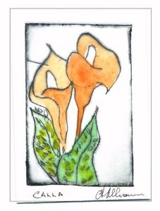 227x300 Calla Lily Original Watercolor Etching Signed Flowers Mini Art - Calla Lily Watercolor