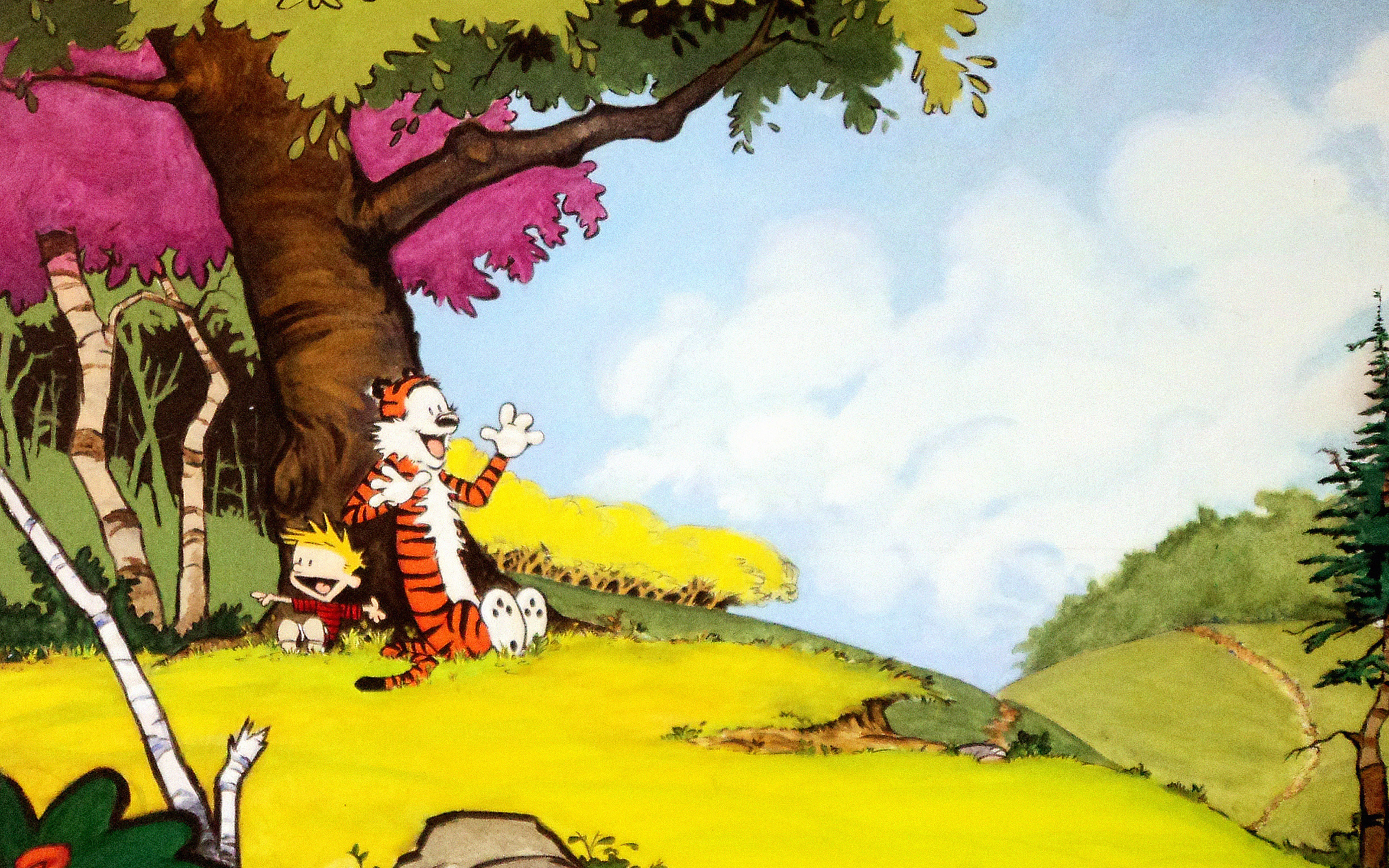 3840x2400 Ac48 Wallpaper Calvin And Hobbes After Nap - Calvin And Hobbes Watercolor