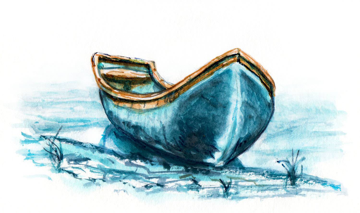 1500x890 ~ When Life Gets Peaceful - Canoe Watercolor