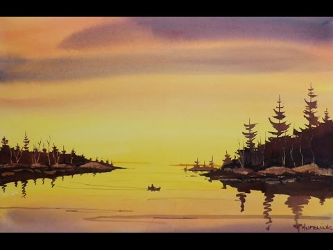 480x360 How To Paint A Sunset Canoe Scene With Watercolor - Canoe Watercolor