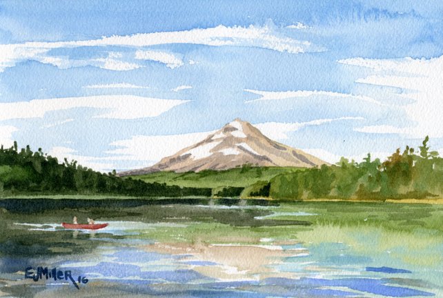 642x432 Mt. Hood Oregon Art Print Oregon Canoe Watercolor Painting Etsy - Canoe Watercolor
