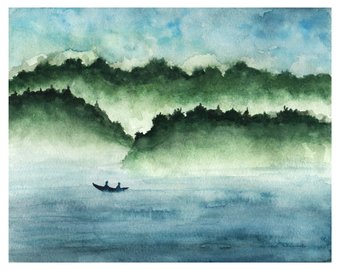 340x270 Nature Simplicity Original Watercolor Painting - Canoe Watercolor