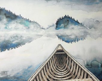 340x270 Painting Of Canoe Etsy - Canoe Watercolor