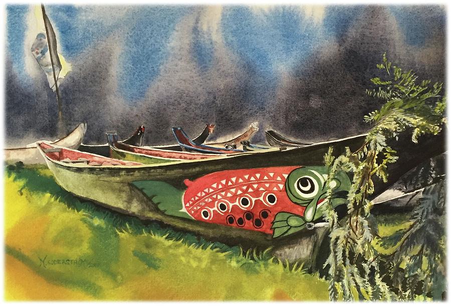 900x612 Salmon Canoe Painting By Michele Soderstrom - Canoe Watercolor