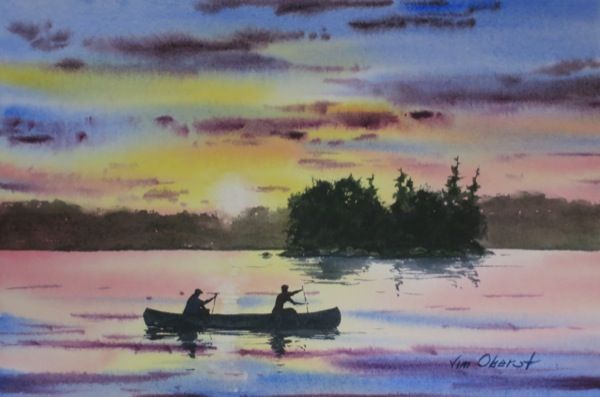600x397 Sunset Paddle - Canoe Watercolor
