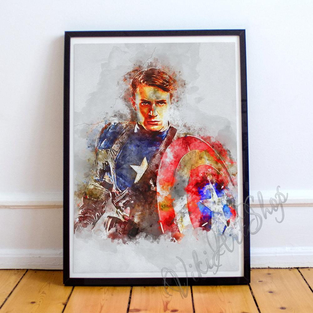 1000x1000 Captain America Poster Watercolor Art Illustration Vikitogifts - Captain America Watercolor