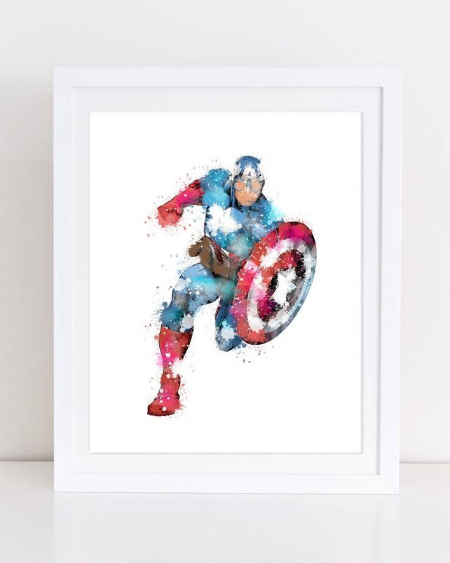 642x803 70% Avegners Watercolor Watercolor Avengers Captain America Etsy - Captain America Watercolor