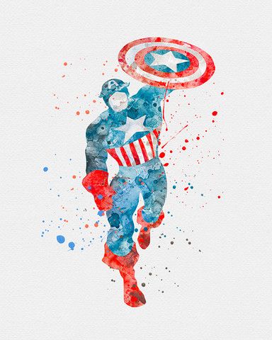 384x480 Captain America Watercolor Art Print - Captain America Watercolor