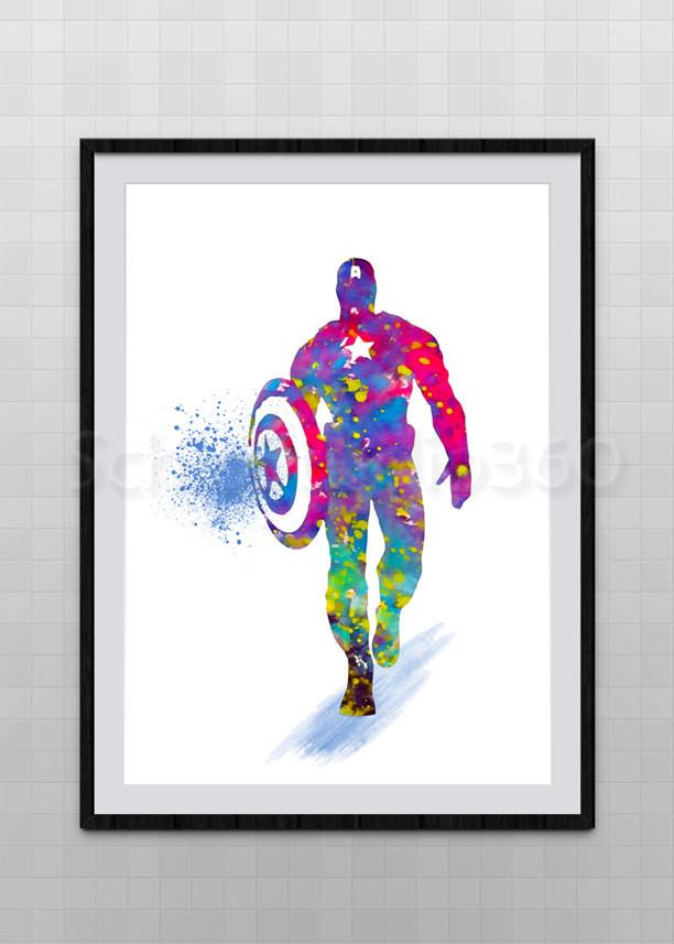 612x857 Captain American Watercolor Art Print - Captain America Watercolor