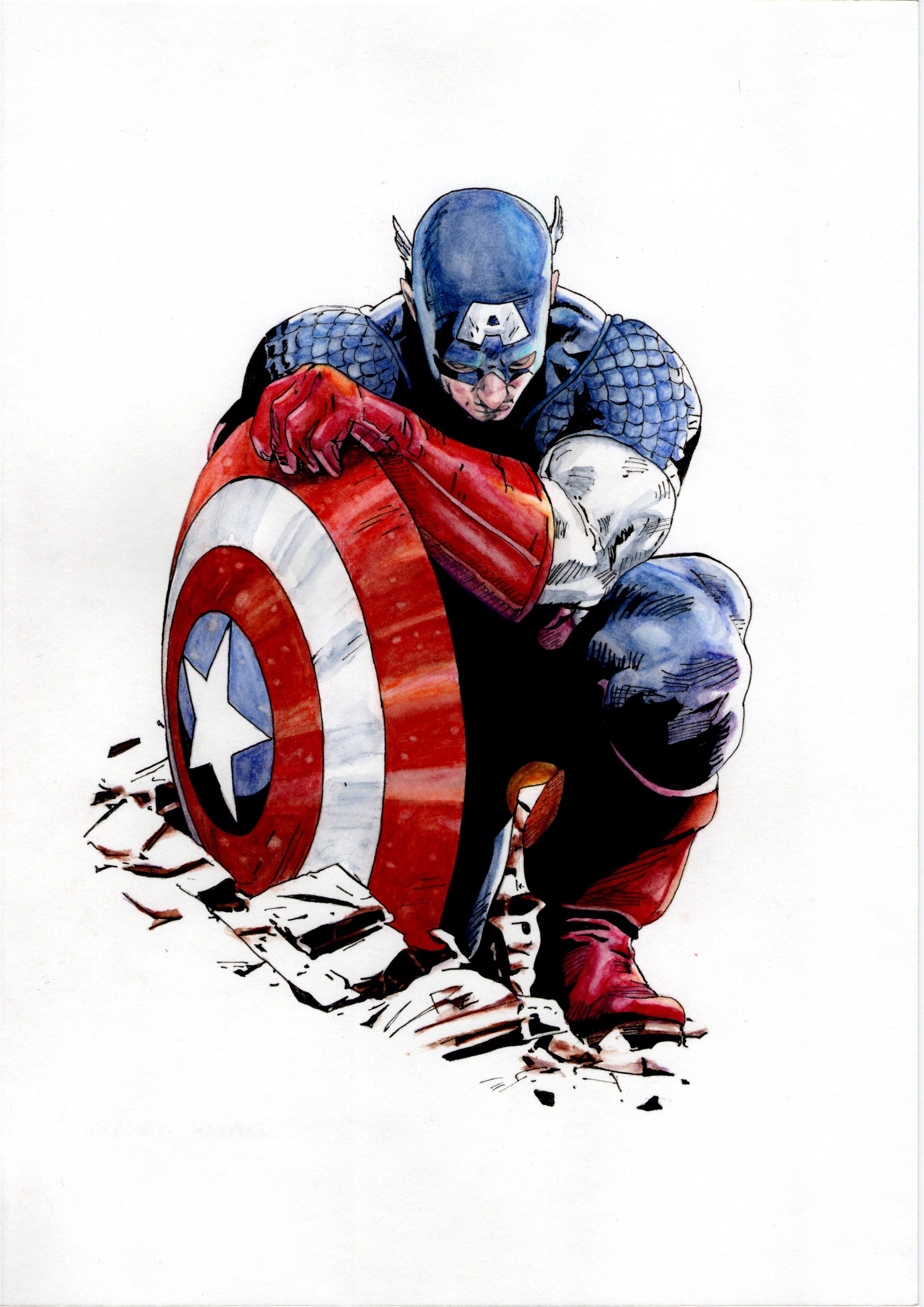 2478x3505 Capitan America (Captain America) (Watercolor) (Acuarela) - Captain America Watercolor