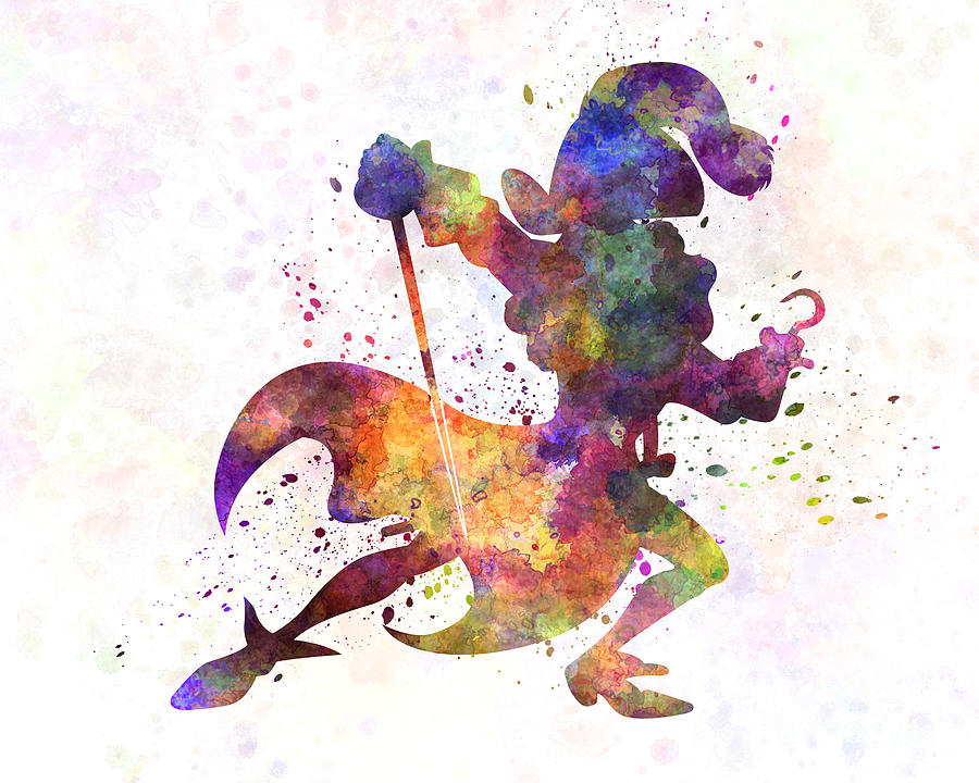900x720 Captain Hook In Watercolor Painting By Pablo Romero - Captain Watercolor