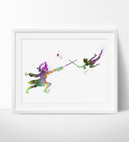 547x600 Peter Pan Art Print, Disney Art, Watercolor Print, Captain Hook - Captain Watercolor