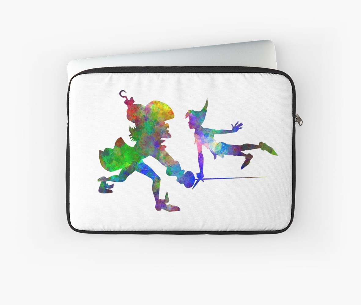 1181x999 Peter Pan And Captain Hook In Watercolor Laptop Sleeves By - Captain Watercolor
