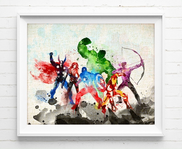 600x494 Wish Superhero Avengers Watercolor Painting Iron Man Captain - Captain Watercolor