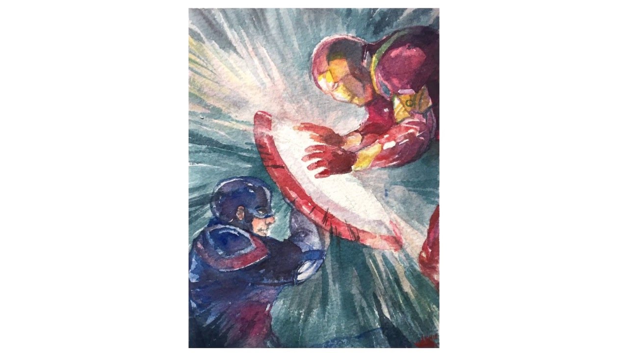 1280x720 Captain America Vs. Iron Man Watercolor Painting - Captain Watercolor