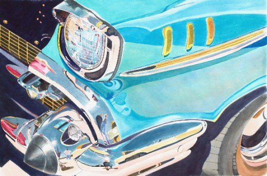 520x343 Painting (Pictures Of) Vintage Cars In Watercolor Feltmagnet - Car Watercolor