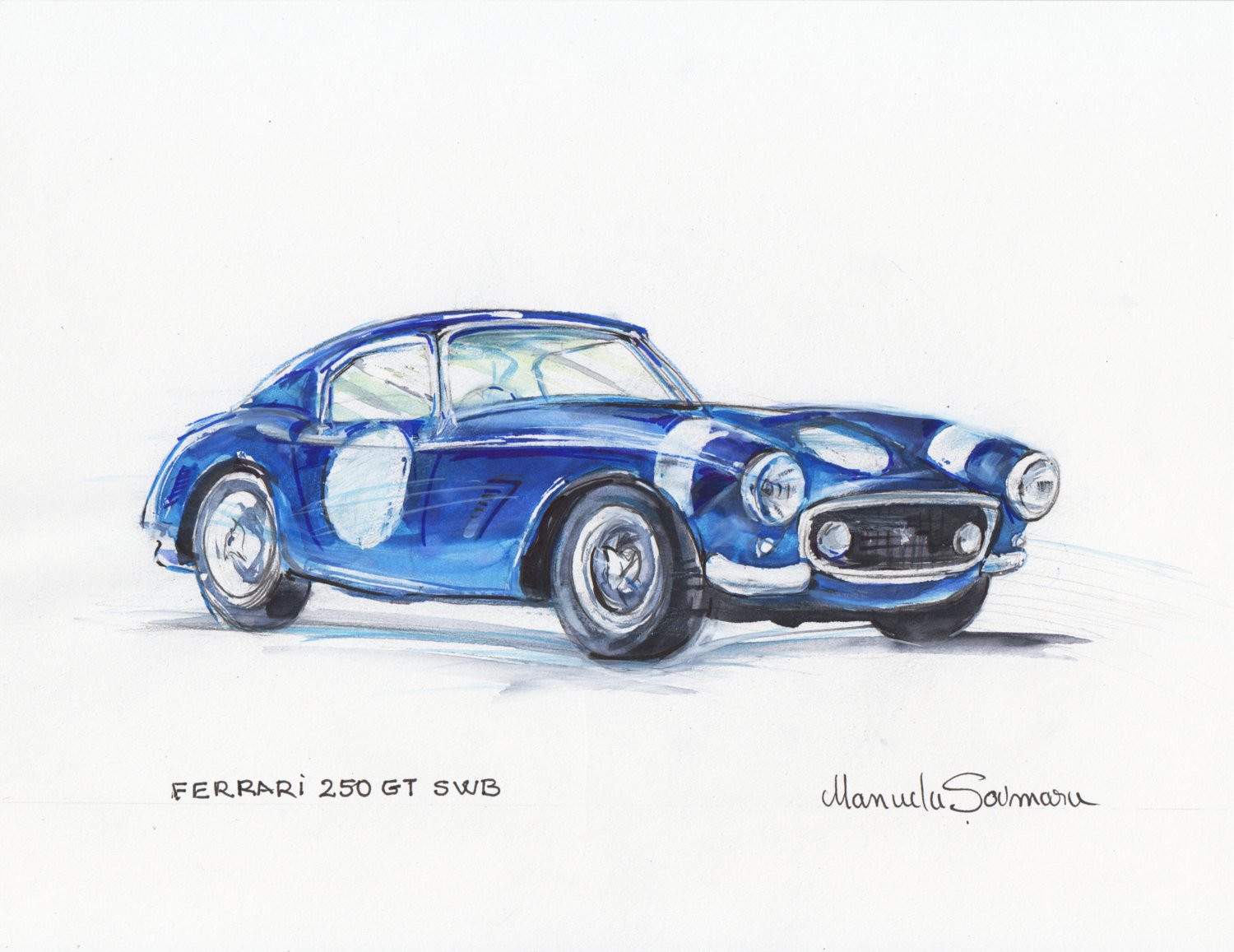 1500x1157 Classic Car Illustration Ferrari 250 Gt Swb Vintage Car Etsy - Car Watercolor