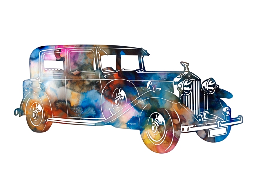 900x636 Classic Car Watercolor Art Print - Car Watercolor
