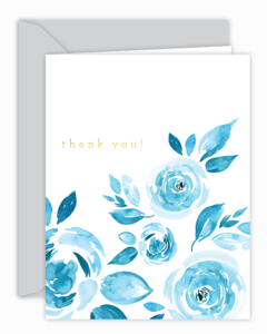 240x300 Thank You! Blue Watercolor Floral Card Cricket Printing - Card Watercolor