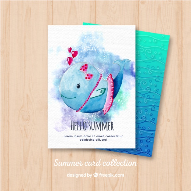 626x626 Watercolor Card With Pretty Whale Vector Free Download - Card Watercolor