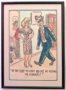 219x300 American Art Moderne Framed Caricature Watercolor Of A Couple - Caricature Watercolor
