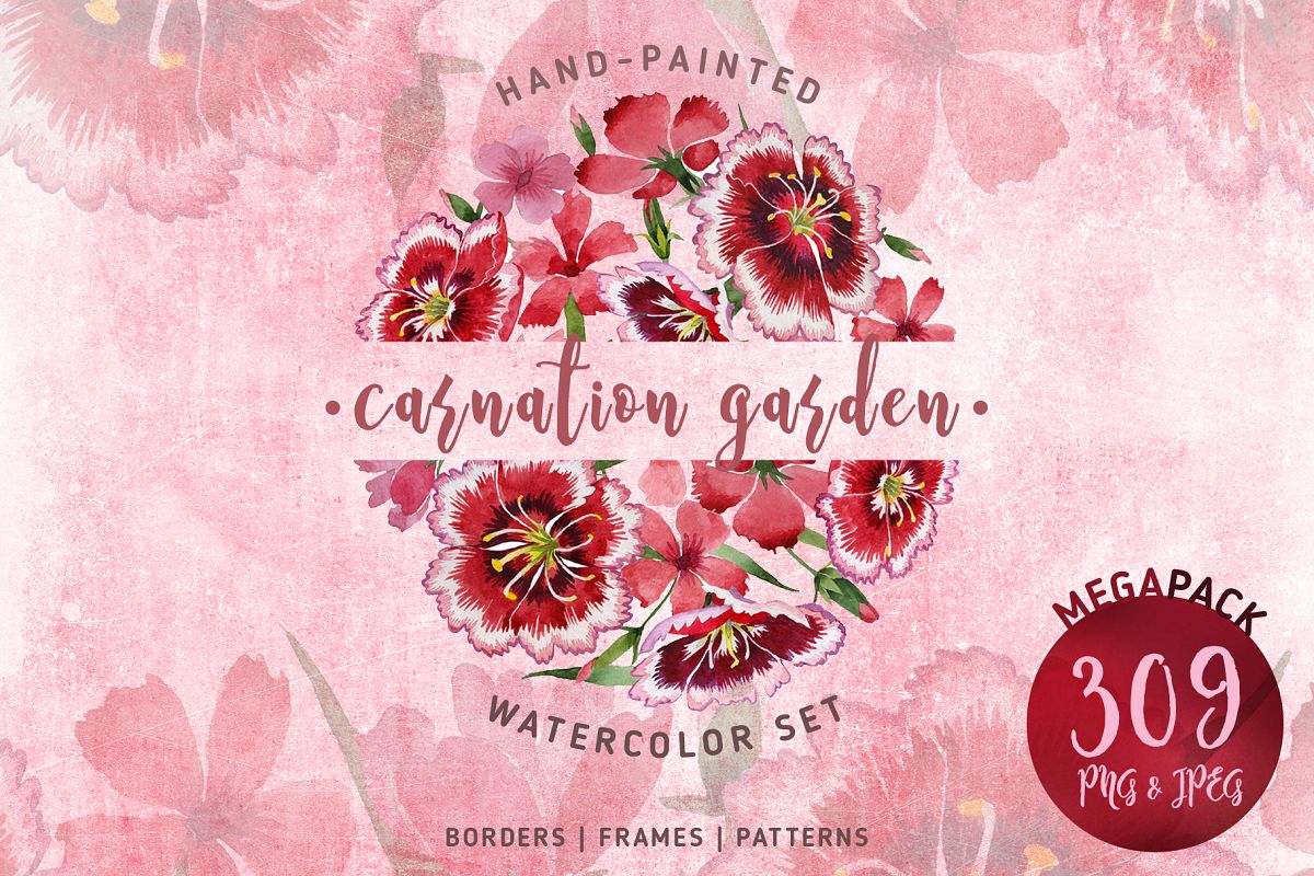 1200x800 Carnation Garden Png Watercolor Set - Carnation Watercolor