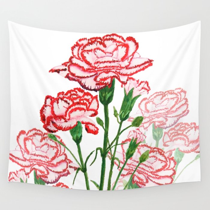 700x700 Pink And Red Carnation Watercolor Painting Wall Tapestry By - Carnation Watercolor