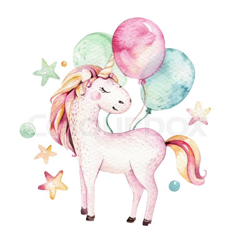 767x800 Isolated Cute Watercolor Unicorn Clipart. Nursery Unicorns - Cartoon Watercolor