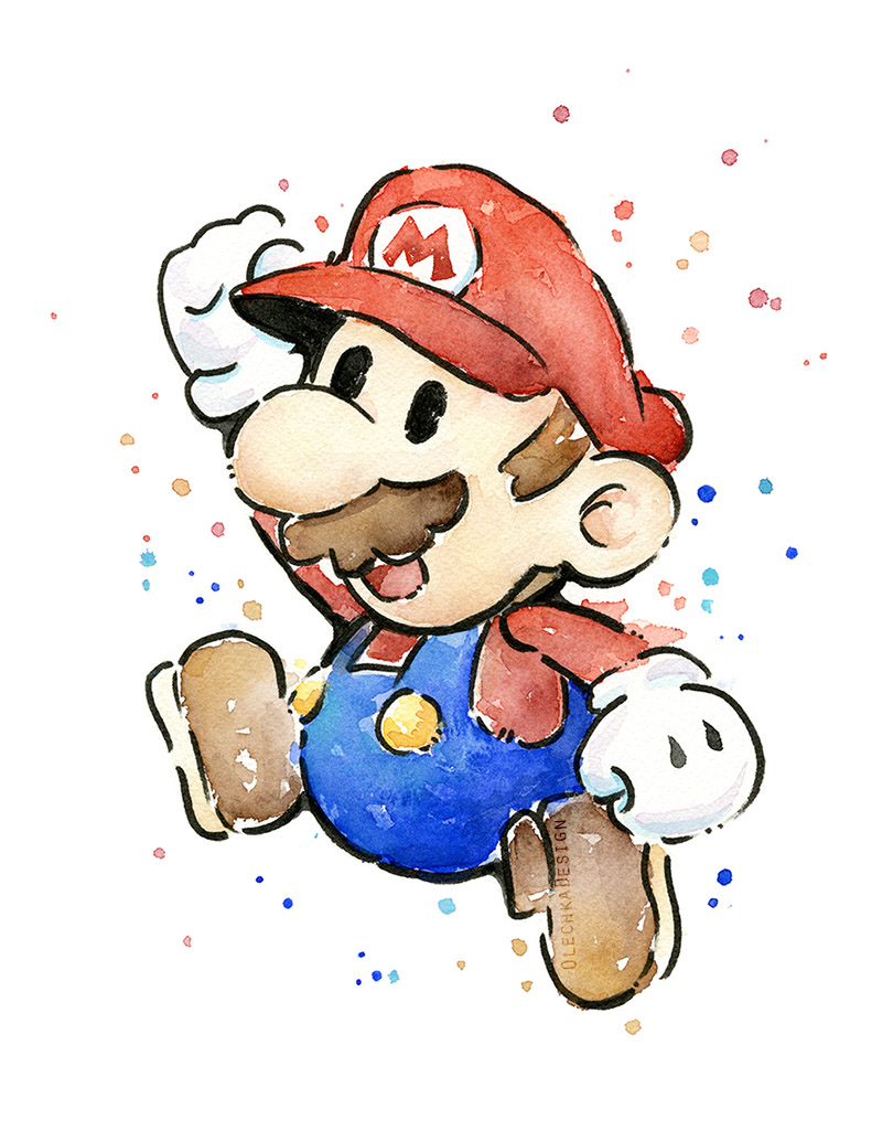 810x1034 Mario Watercolor Olechka Design - Cartoon Watercolor