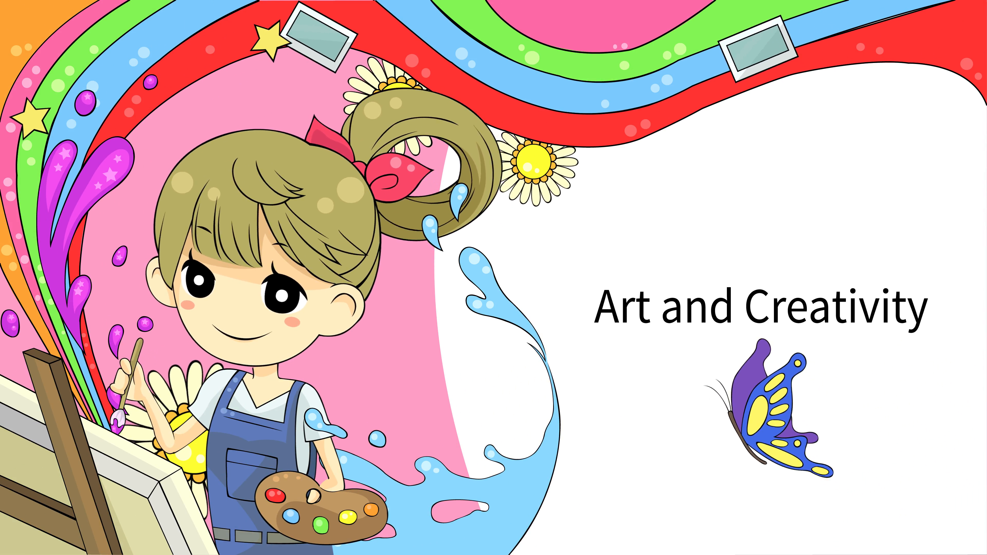 3840x2160 Cartoon Animation Background Of A Girl Artist Painting Watercolor - Cartoon Watercolor