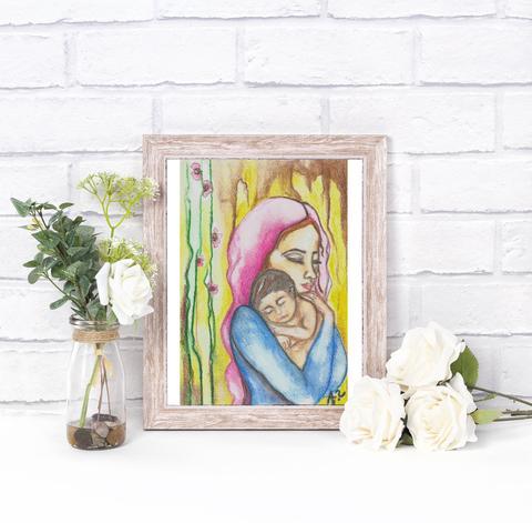 480x471 Catholic Wall Art, Catholic Painting, Virgin Mary Painting - Catholic Watercolor