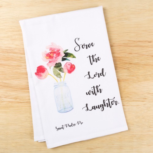 500x500 Laughter Padre Pio Watercolor Kitchen Towel The Catholic Company - Catholic Watercolor