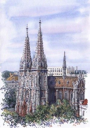 300x425 Ukraine Art Gallery Watercolor St. Nicholas Roman Catholic - Catholic Watercolor