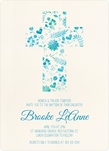 434x600 Watercolor Cross Baptism Invitation Baptism Invitations - Catholic Watercolor