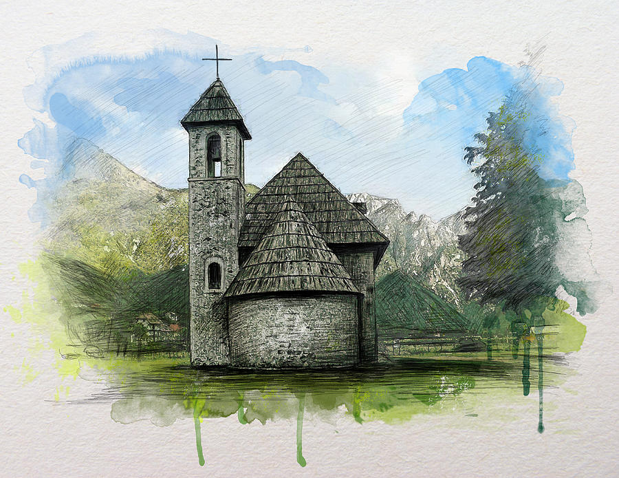900x695 Catholic Church In Theth Valley - Catholic Watercolor