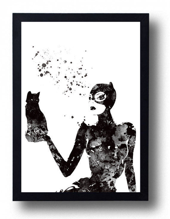 570x737 Catwoman Watercolor Art Print Cat Painting Catwoman - Catwoman Watercolor
