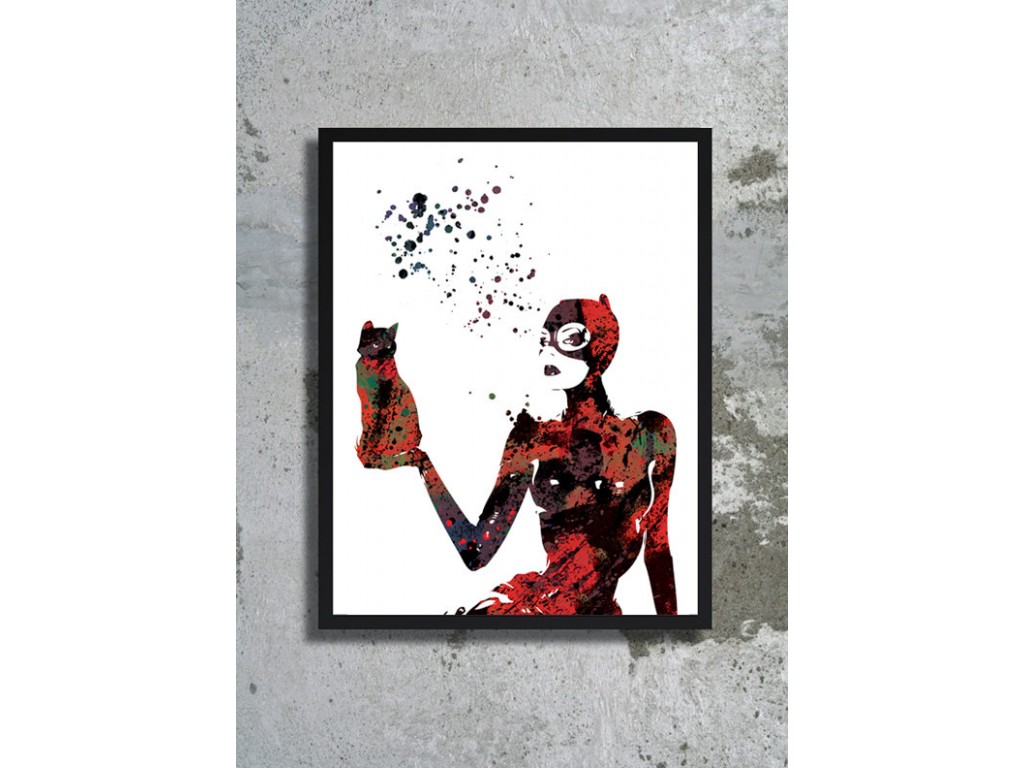 1024x768 Catwoman Watercolor Art Print Catwoman Poster Cat Costume - Catwoman Watercolor