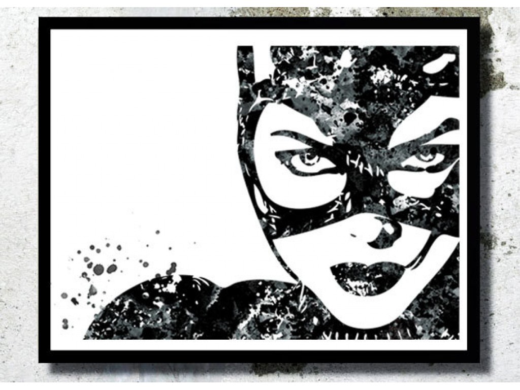 1024x768 Catwoman Watercolor Art Print Catwoman Poster Cat Illustration - Catwoman Watercolor