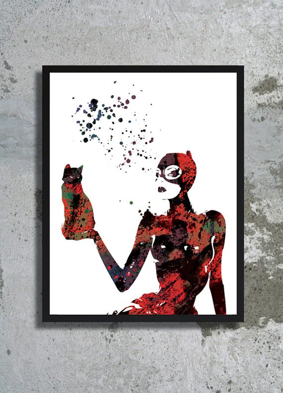 570x792 Catwoman Watercolor Art Print Catwoman Poster Cat Illustration - Catwoman Watercolor