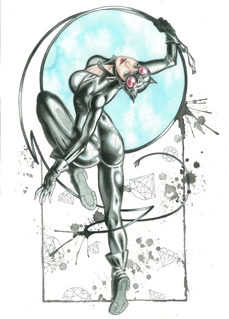 757x1055 Catwoman Watercolor Pinup By Jawart728 - Catwoman Watercolor