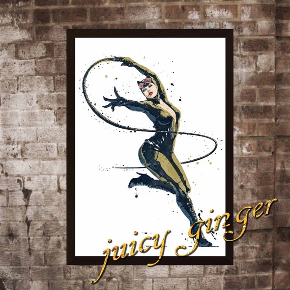 570x570 Catwoman Art Print Catwoman Watercolor Poster Art Print Etsy - Catwoman Watercolor