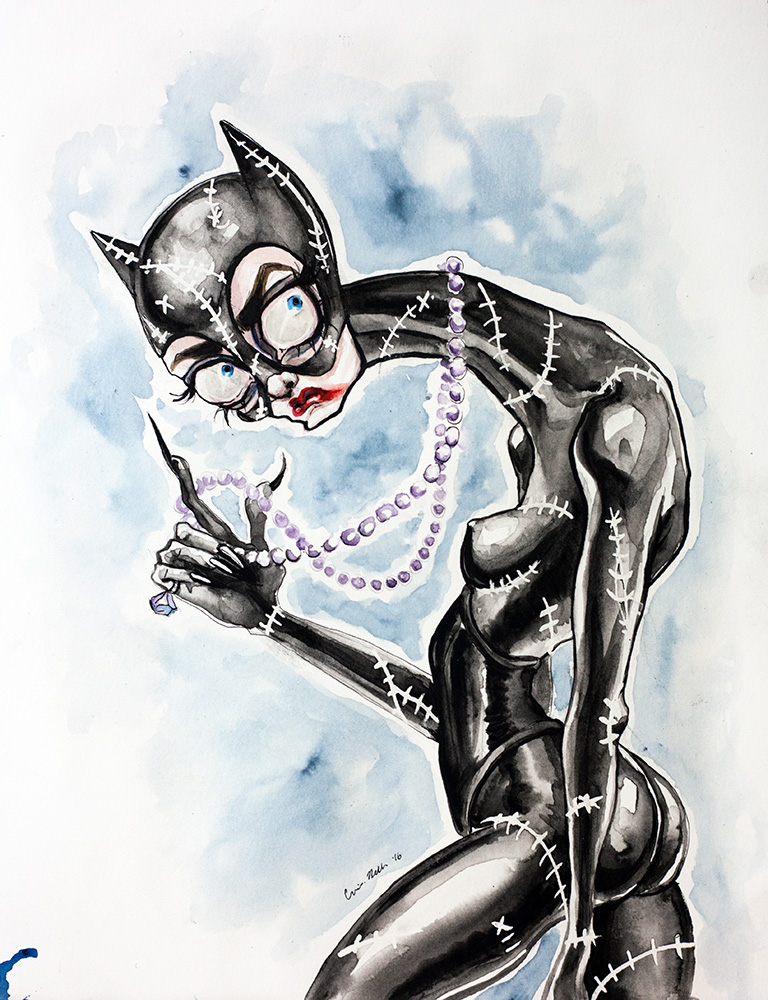 768x1000 Tim Burtons Catwoman Watercolor Painting By Asunder - Catwoman Watercolor