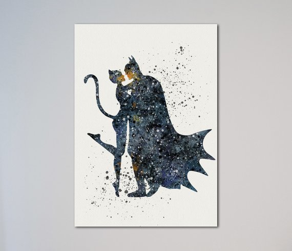 570x489 Batman And Catwoman Watercolor Print Poster The Dark Knight - Catwoman Watercolor