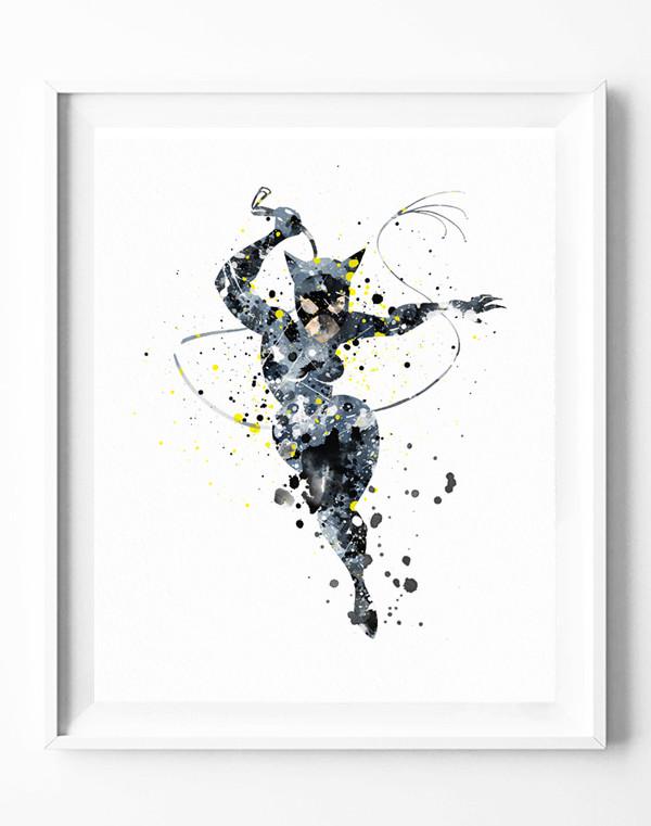 600x761 Catwoman Art Print Batman Villains Poster Watercolor Painting Wall - Catwoman Watercolor