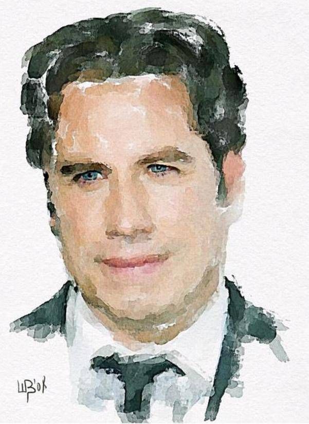 601x824 John Travolta By Vitaly Shchukin Portrety - Celebrity Watercolor Portraits